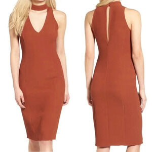 Leith Choker Body-Con Midi Dress S Rust Sequoia Cutout Front Back Keyhole Sexy